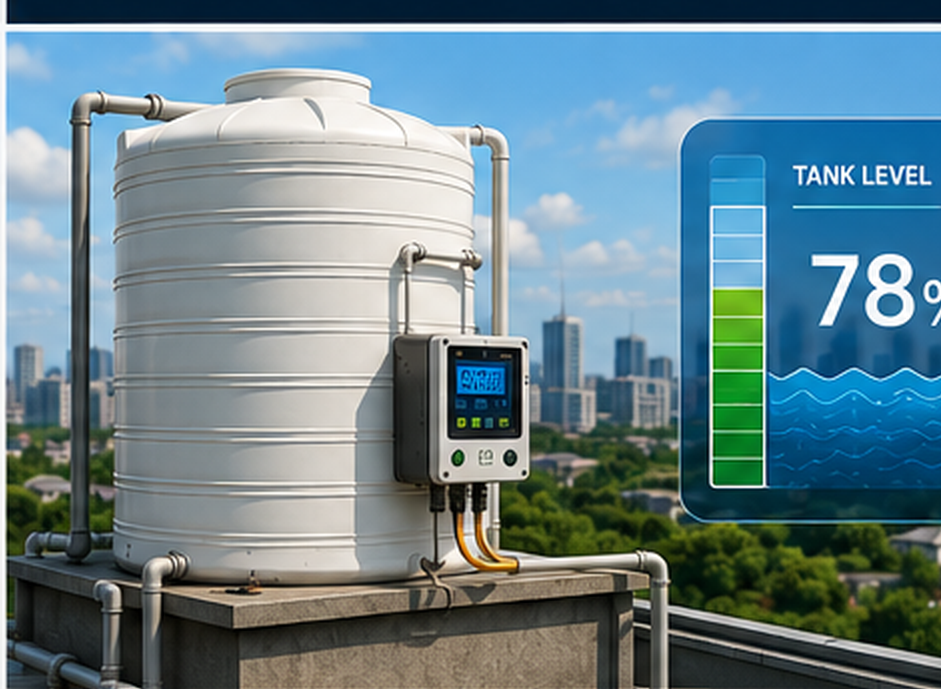 BHS EnergySync smart water — rooftop tank level monitoring at 78 percent with controller